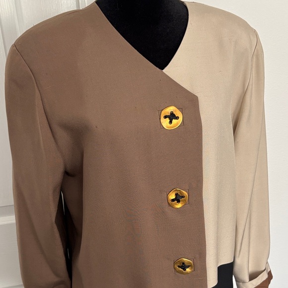 Steve Fabrikani Vintage NWT Color Block Long Sleeve Dress with Gold Accents - Picture 3 of 15